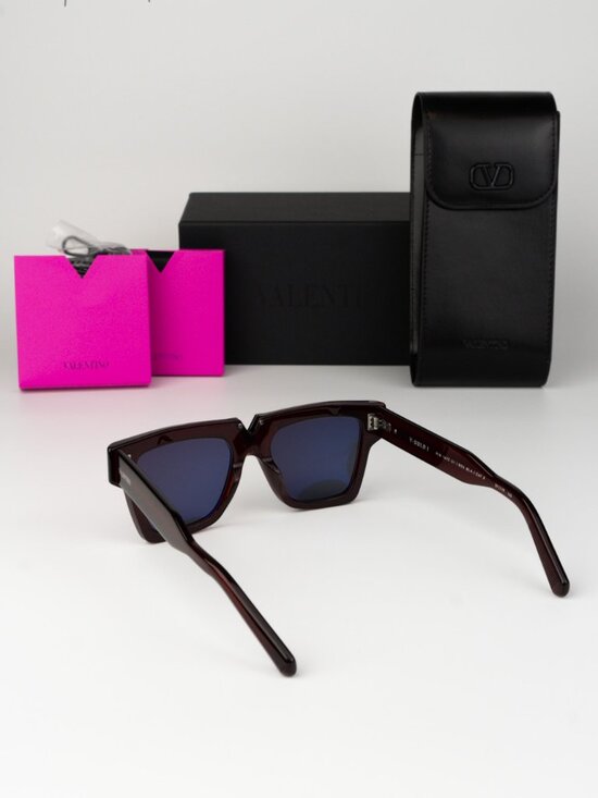 Valentino Women Sunglasses Burgundy Grey Square V-GOLD I VLS-162 C NEW AUTHENTIC main image 9